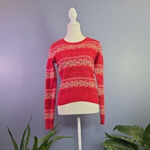 Red Patterned Crewneck Sweater - Women